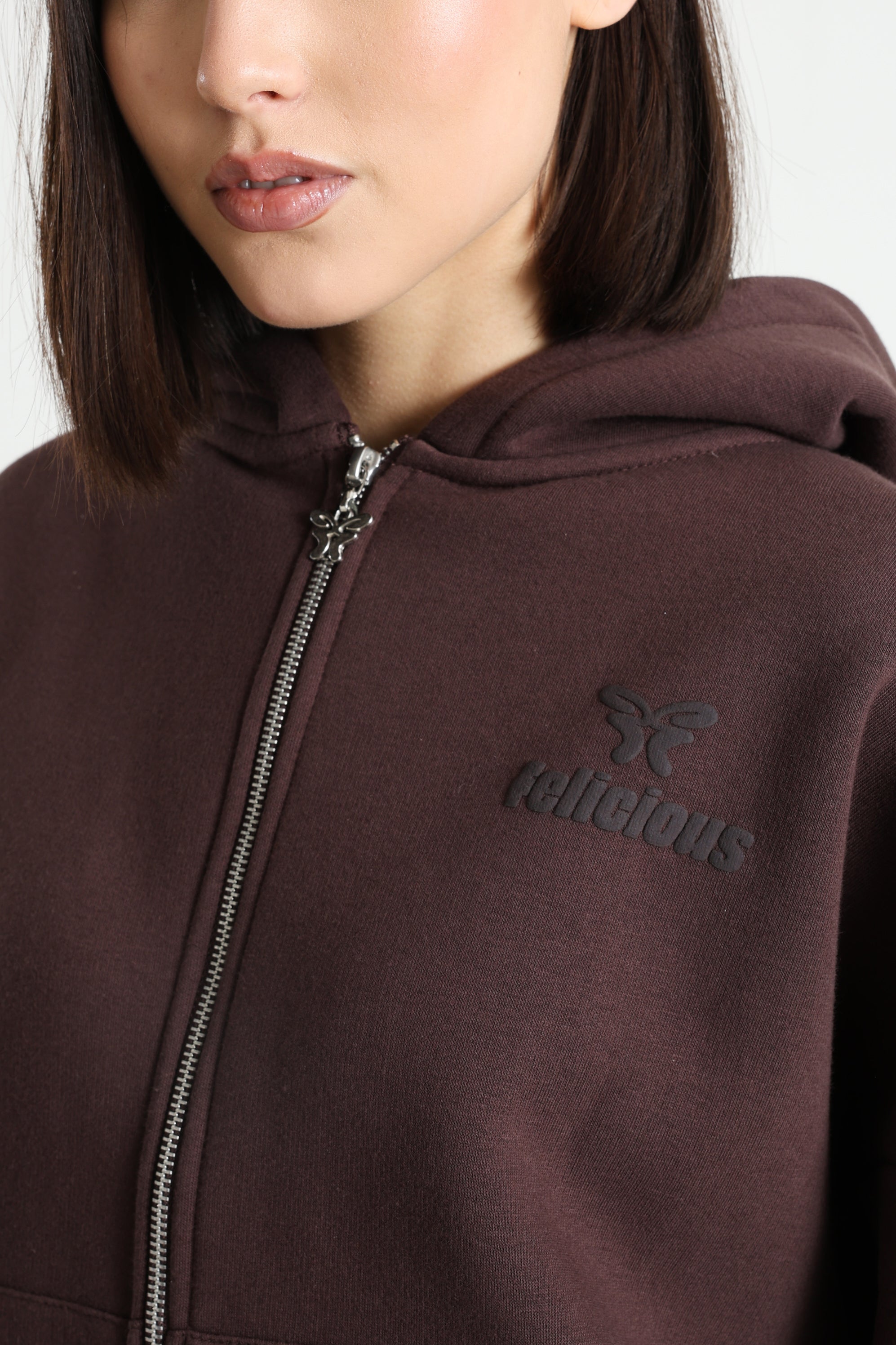 Oversize Kapuzensweatjacke - Brown