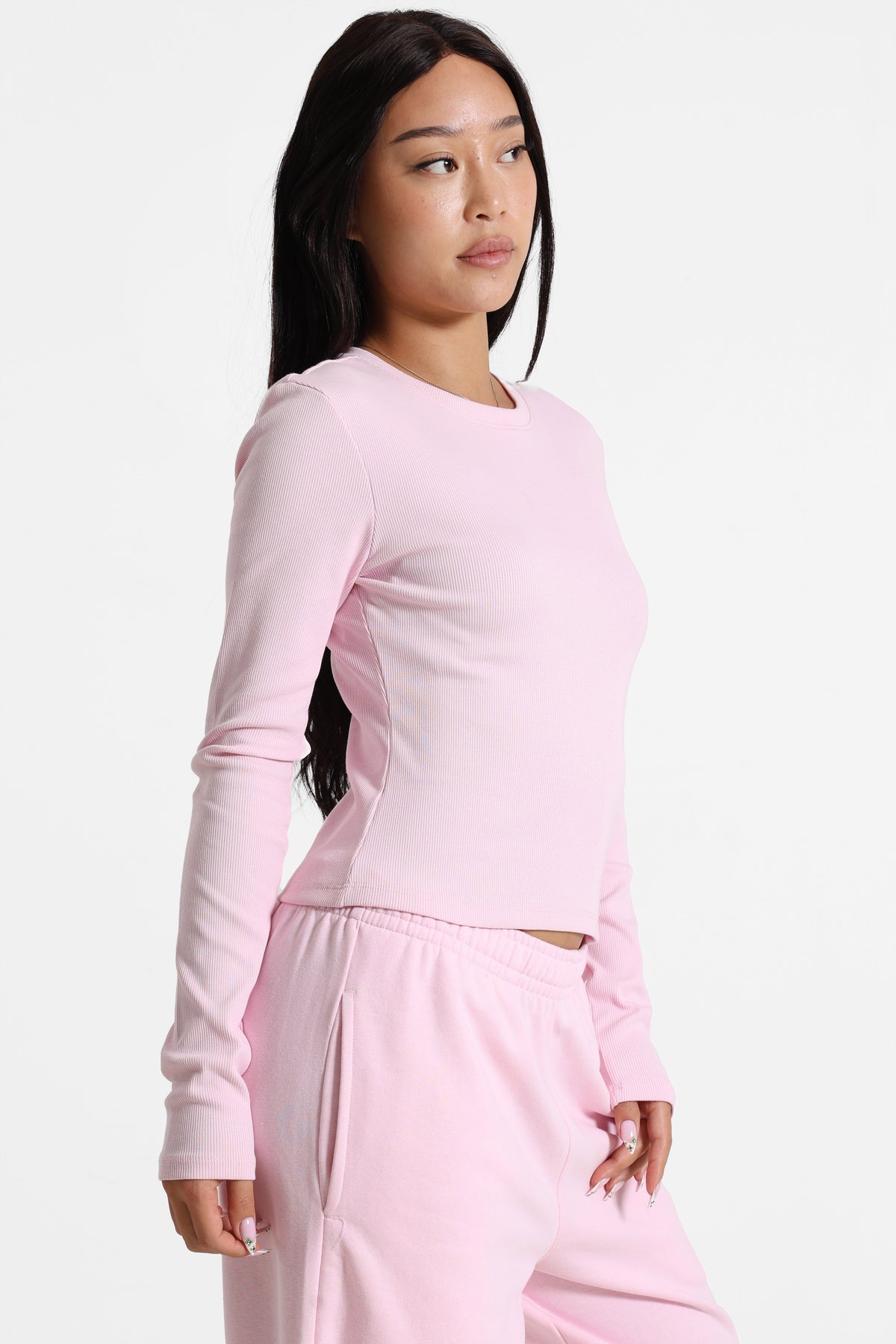 Camicia corta a coste maniche lunghe - Rosa
