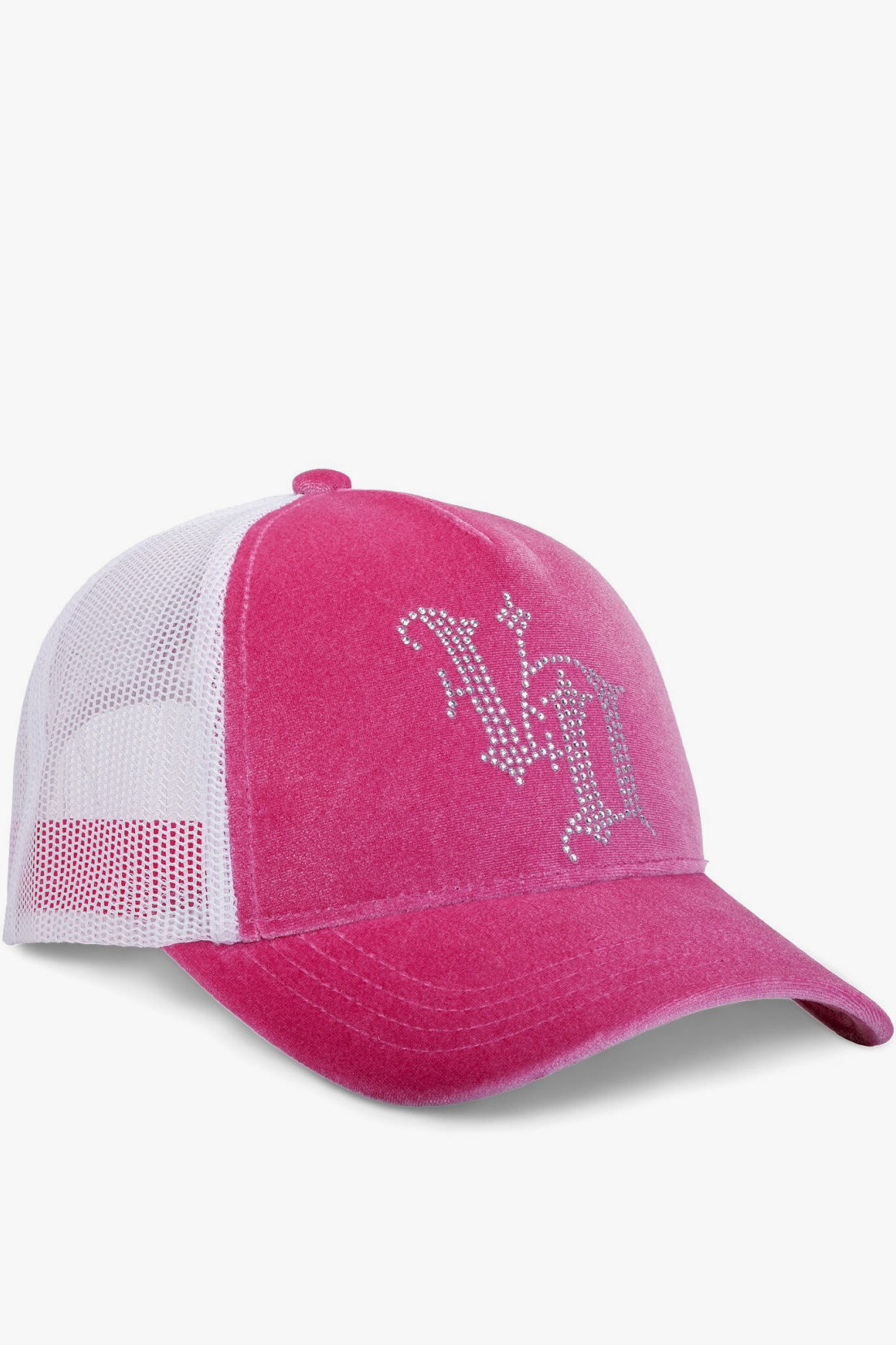 Casquette trucker en velours / snapback - Pink + White