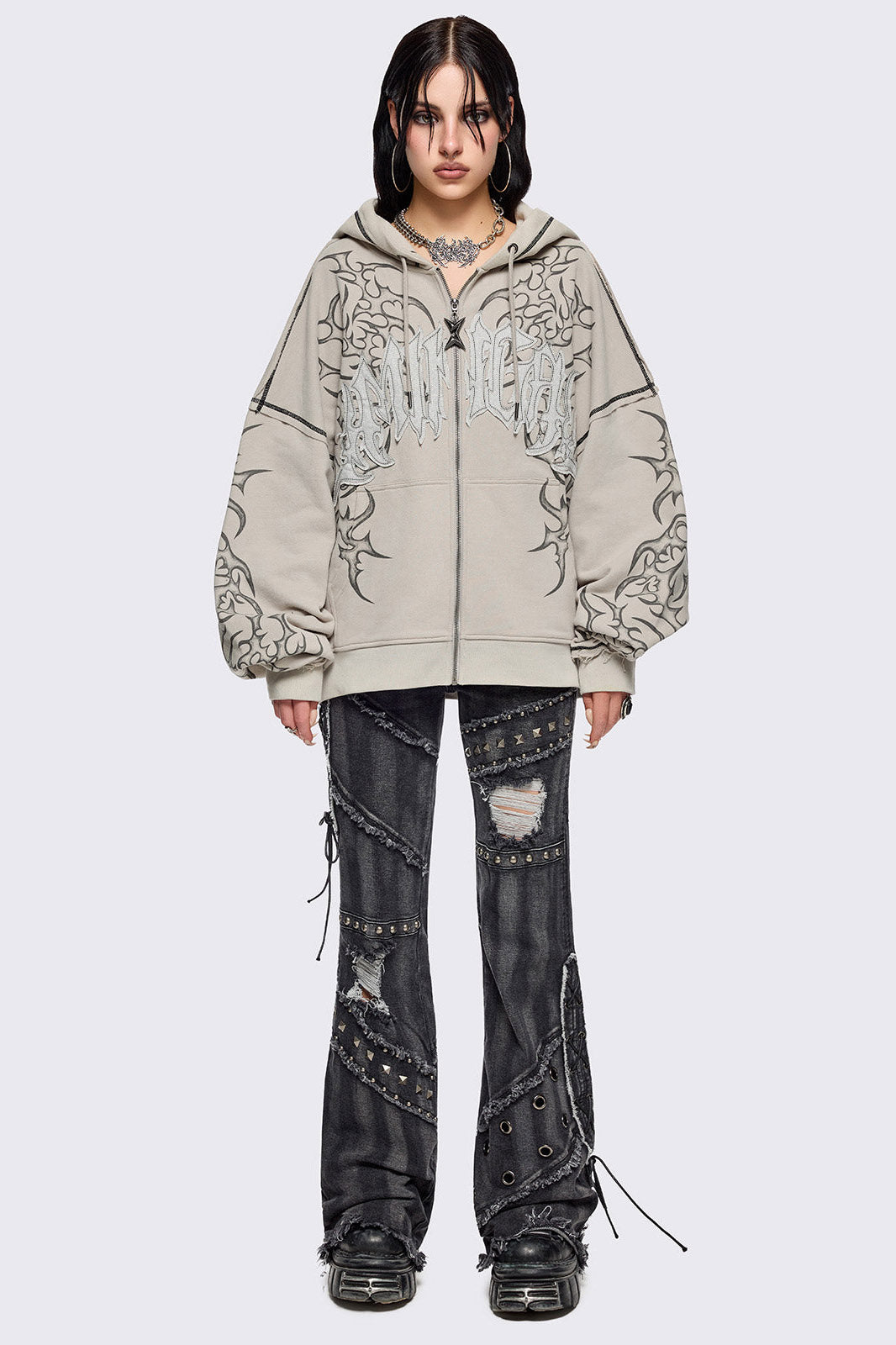 Dust sweat ample zippé à capuchon - Stone