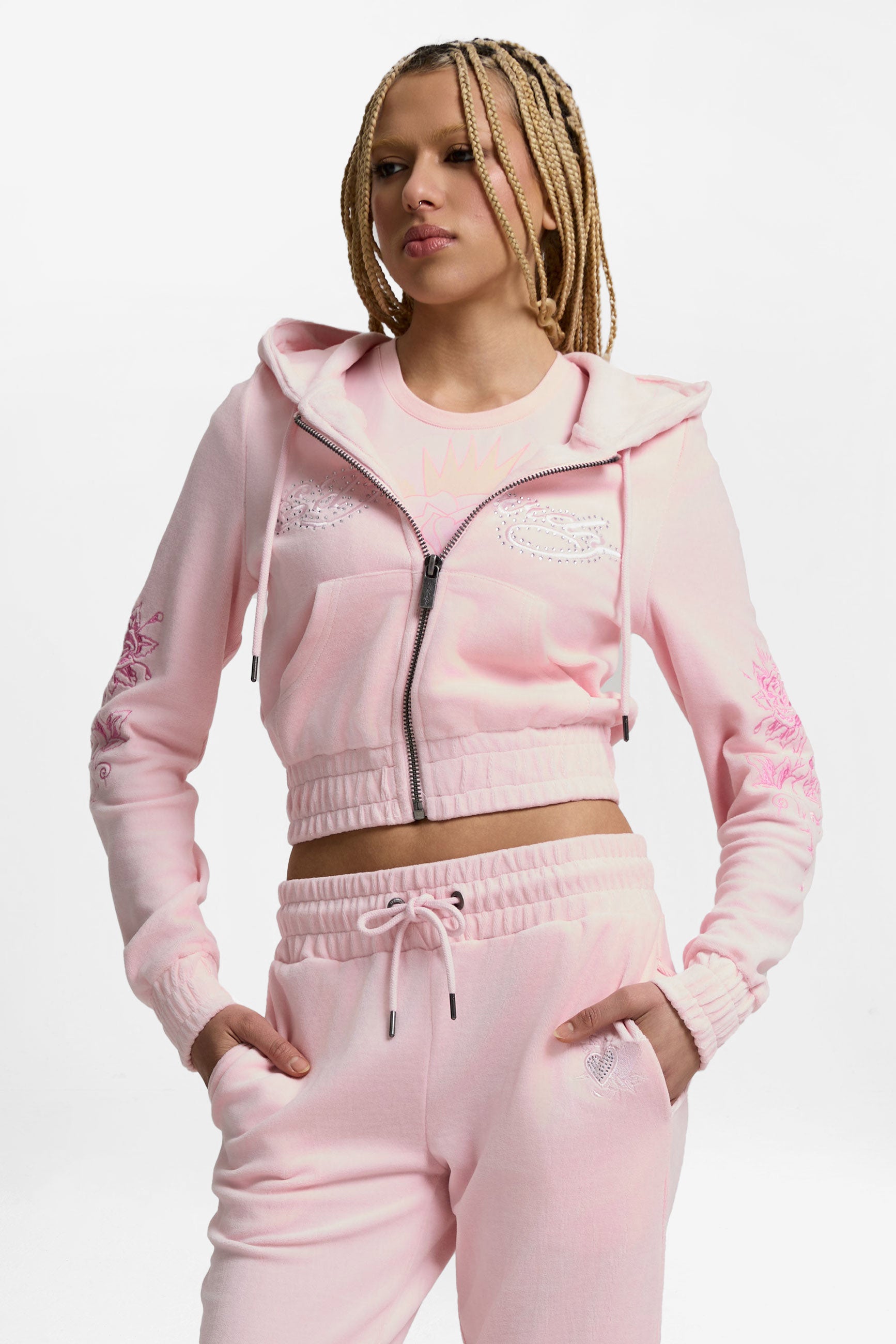 Samt Crop Jacke - Pink