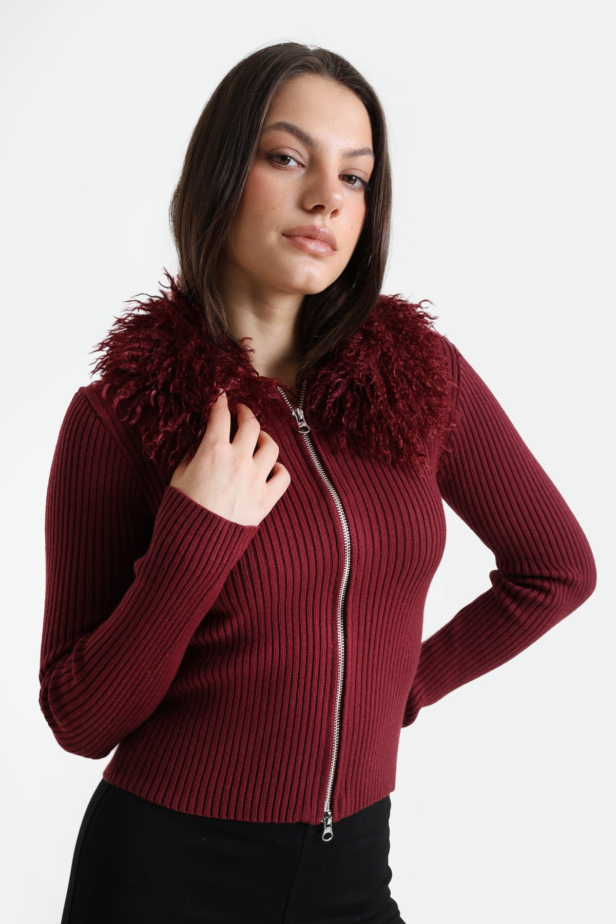 Giacca in maglia a coste - Bordeaux