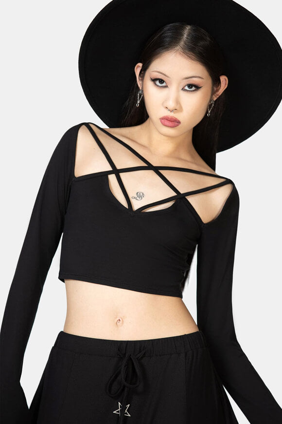 Celestial Night Crop Lamgarmshirt - Black