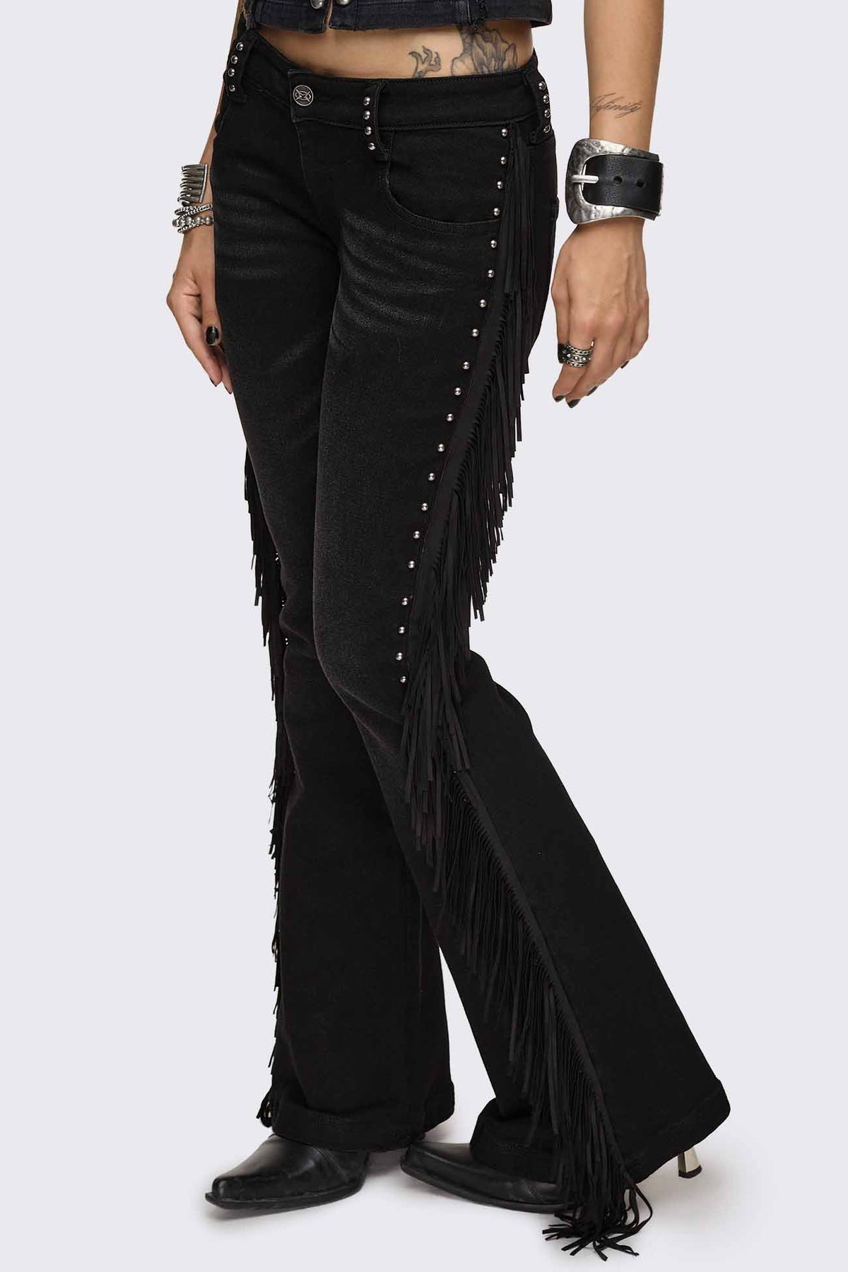 Jeans flare Sierra con frange - Black