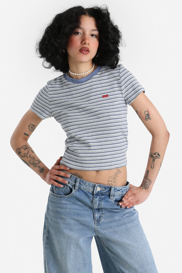 T-shirt a coste - Blu + Bianco