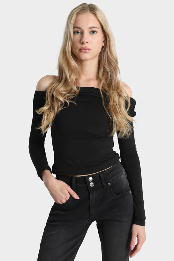 Camicia a maniche lunghe Off Shoulder Crop - Nero