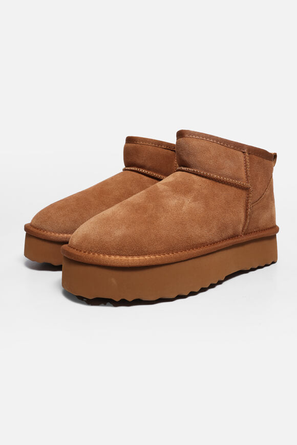 Lined platform ankle boot - cognac