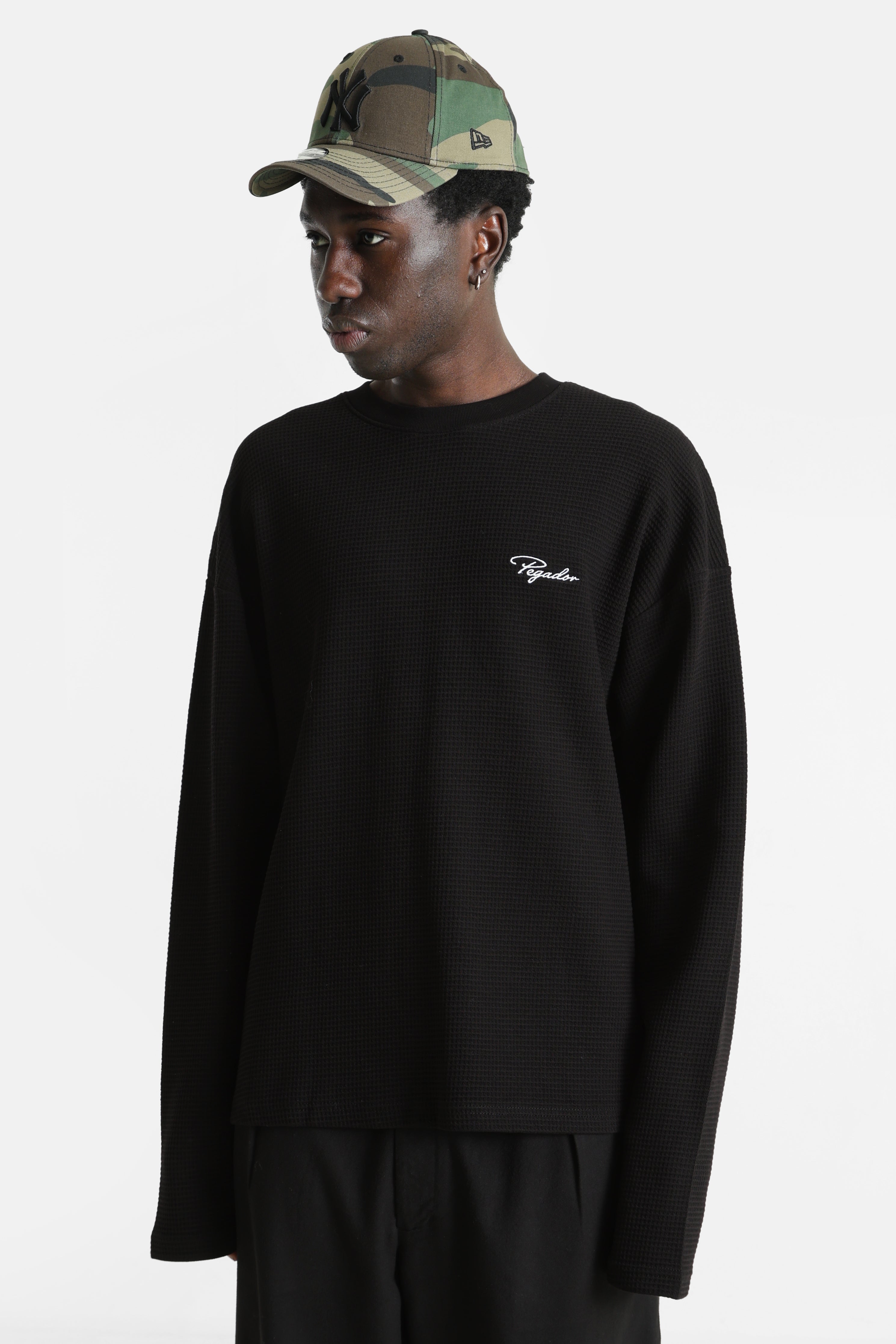 Signar Langarmshirt aus Waffelstoff - Black