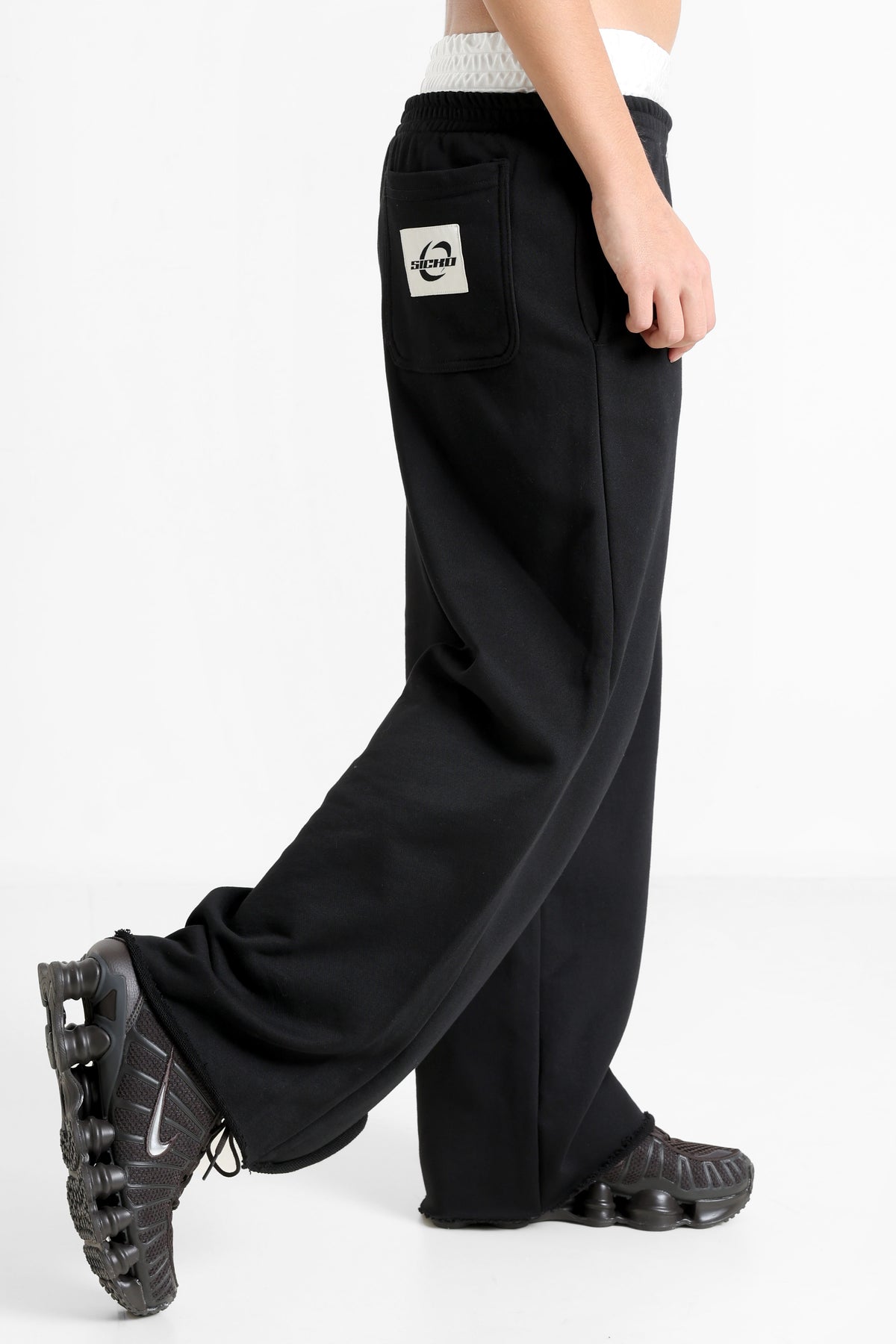 Pantalone wide leg in felpa - Nero + Ecru