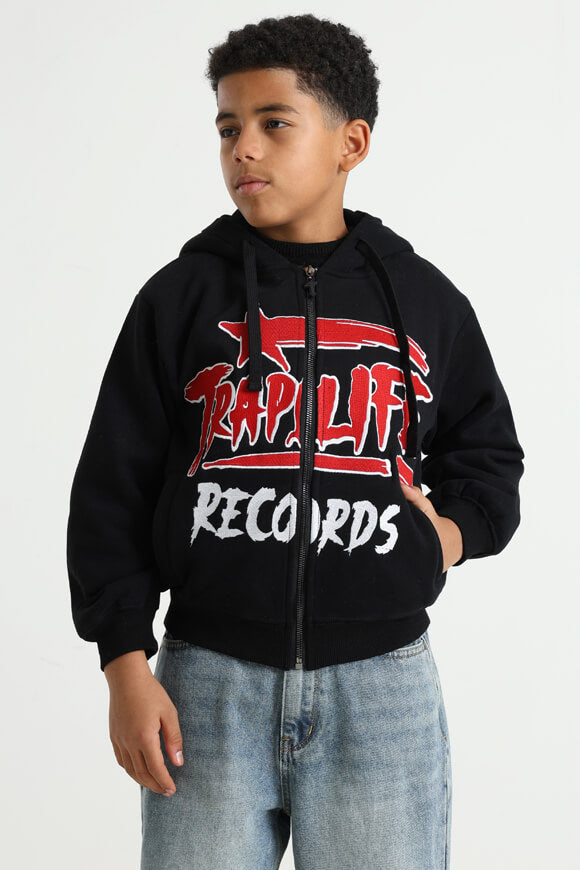 Kapuzensweatjacke - Schwarz + Rot + Weiss