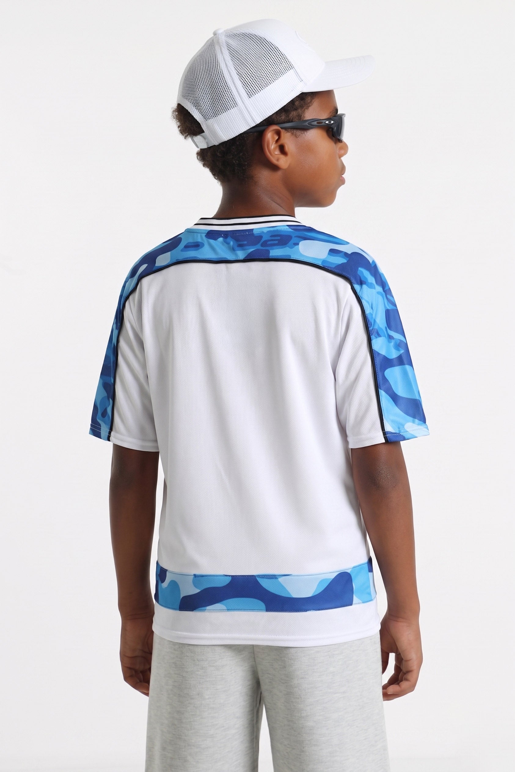 Mesh T-Shirt - Weiss + Blau Camouflage