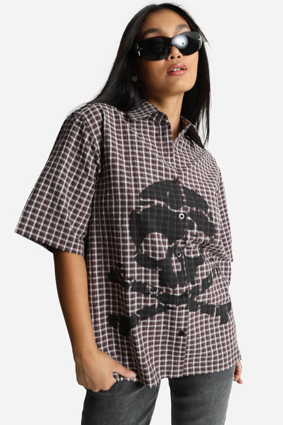 Camicia oversize in seersucker - Bordeaux + ecru