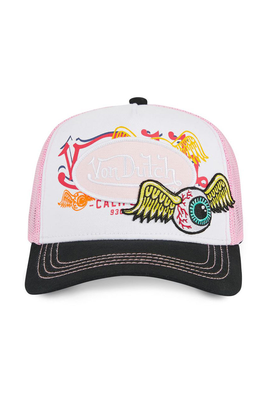 Trucker Cap / Snapback - Black + White + Rose