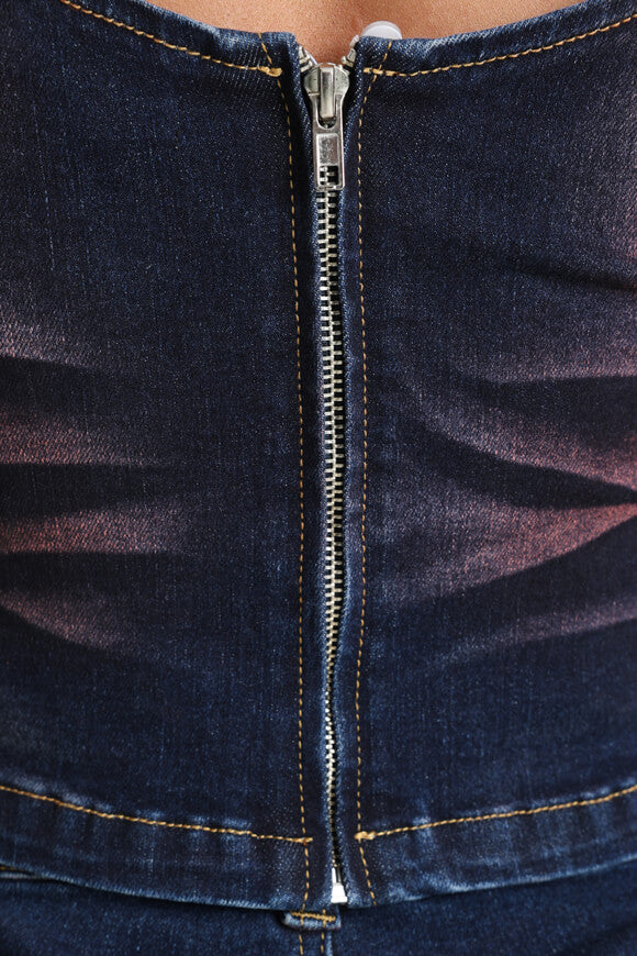 Jeans corset top - dark blue + red