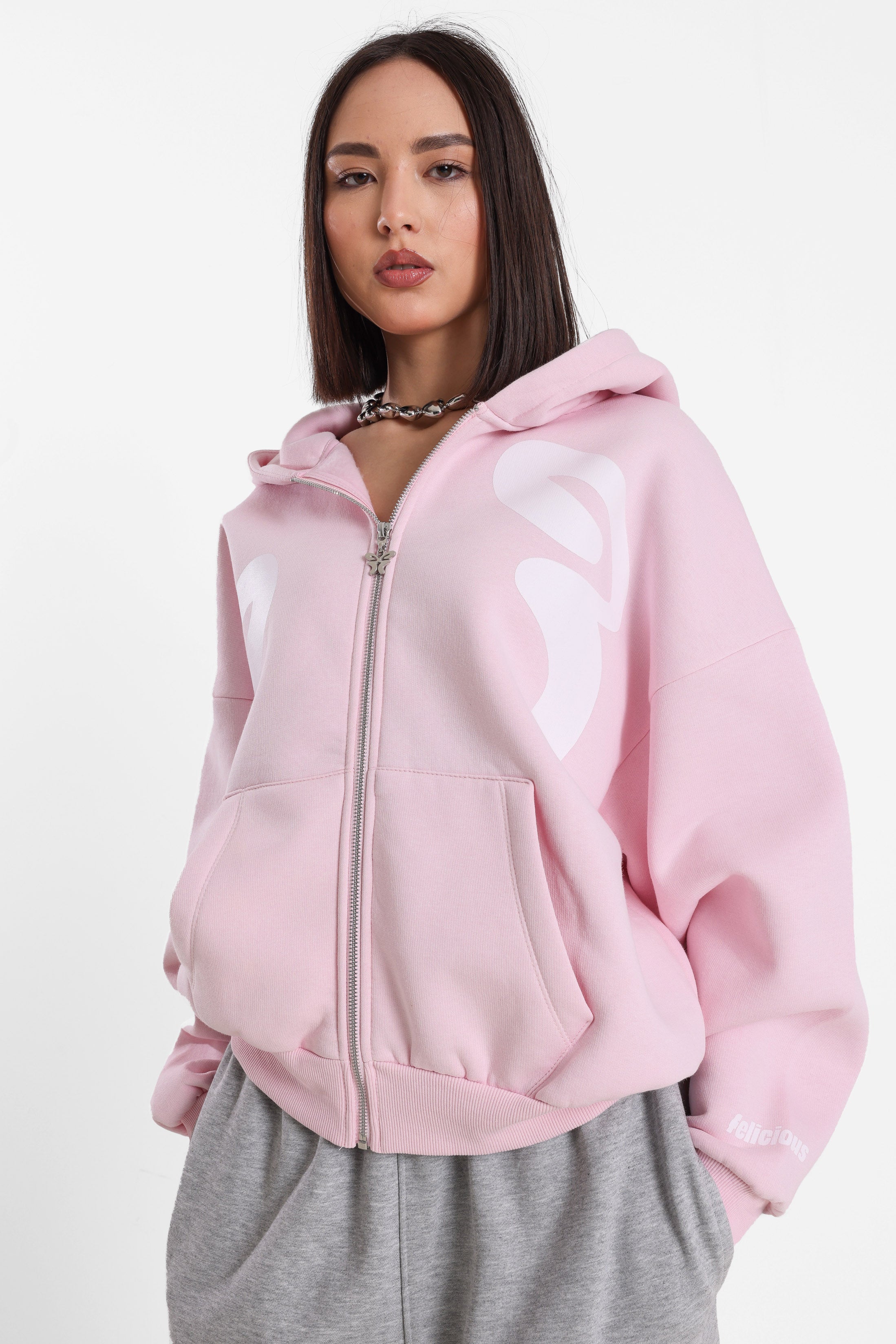 Oversize Kapuzensweatjacke - Blush Pink