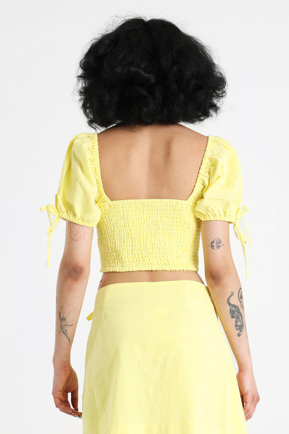Off Shoulder Crop T-Shirt - Yellow