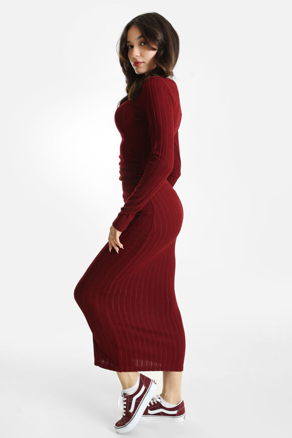 Robe longue en tricot côtelé - Bordeaux