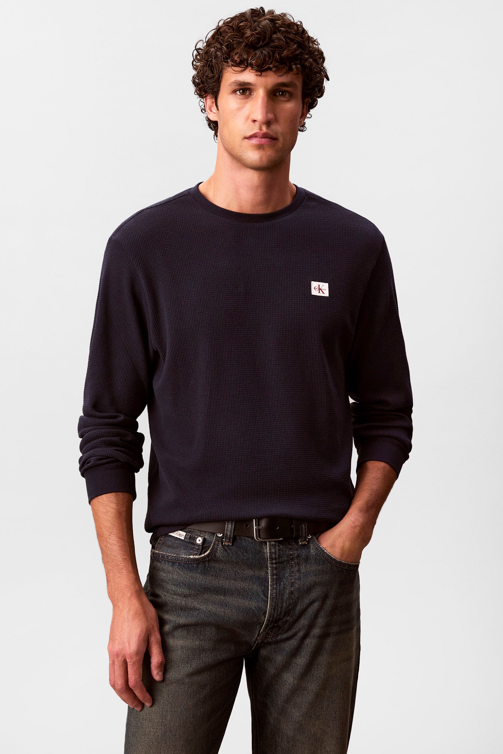 Langarmshirt mit Waffelstruktur - Dark Sapphire