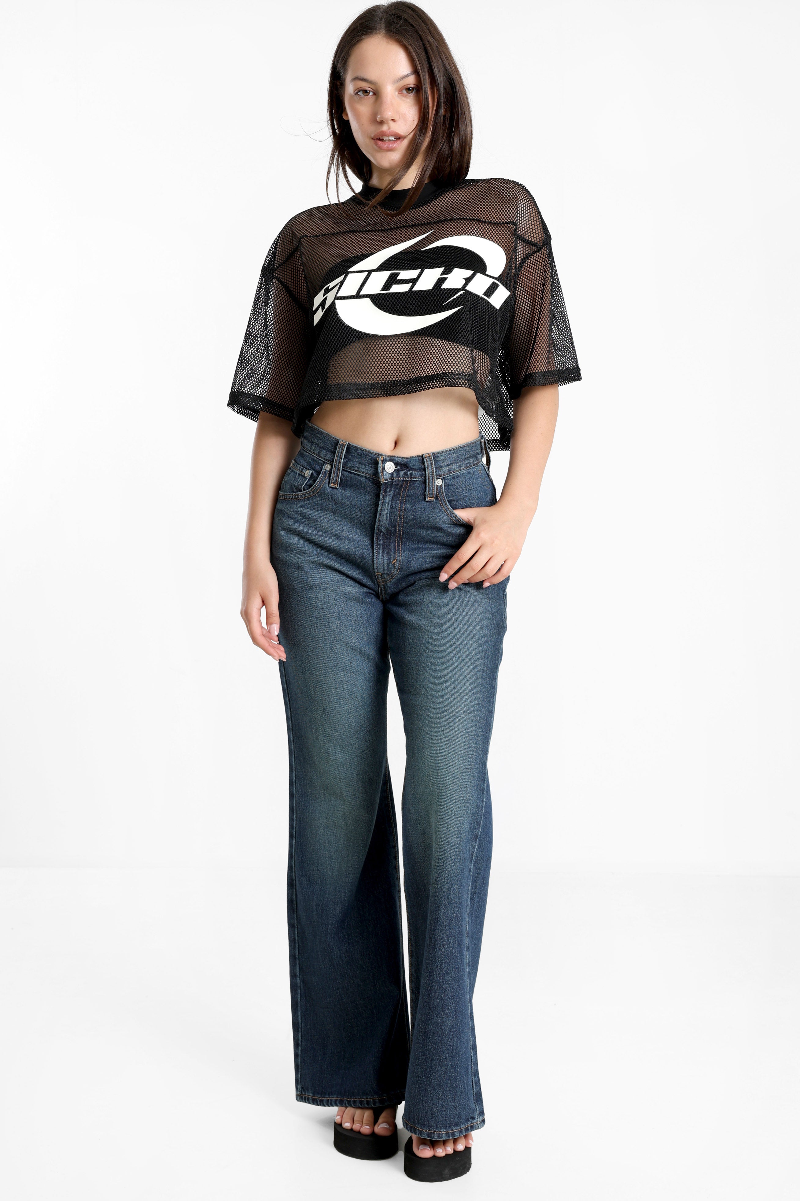 Crop Mesh T-Shirt - Schwarz