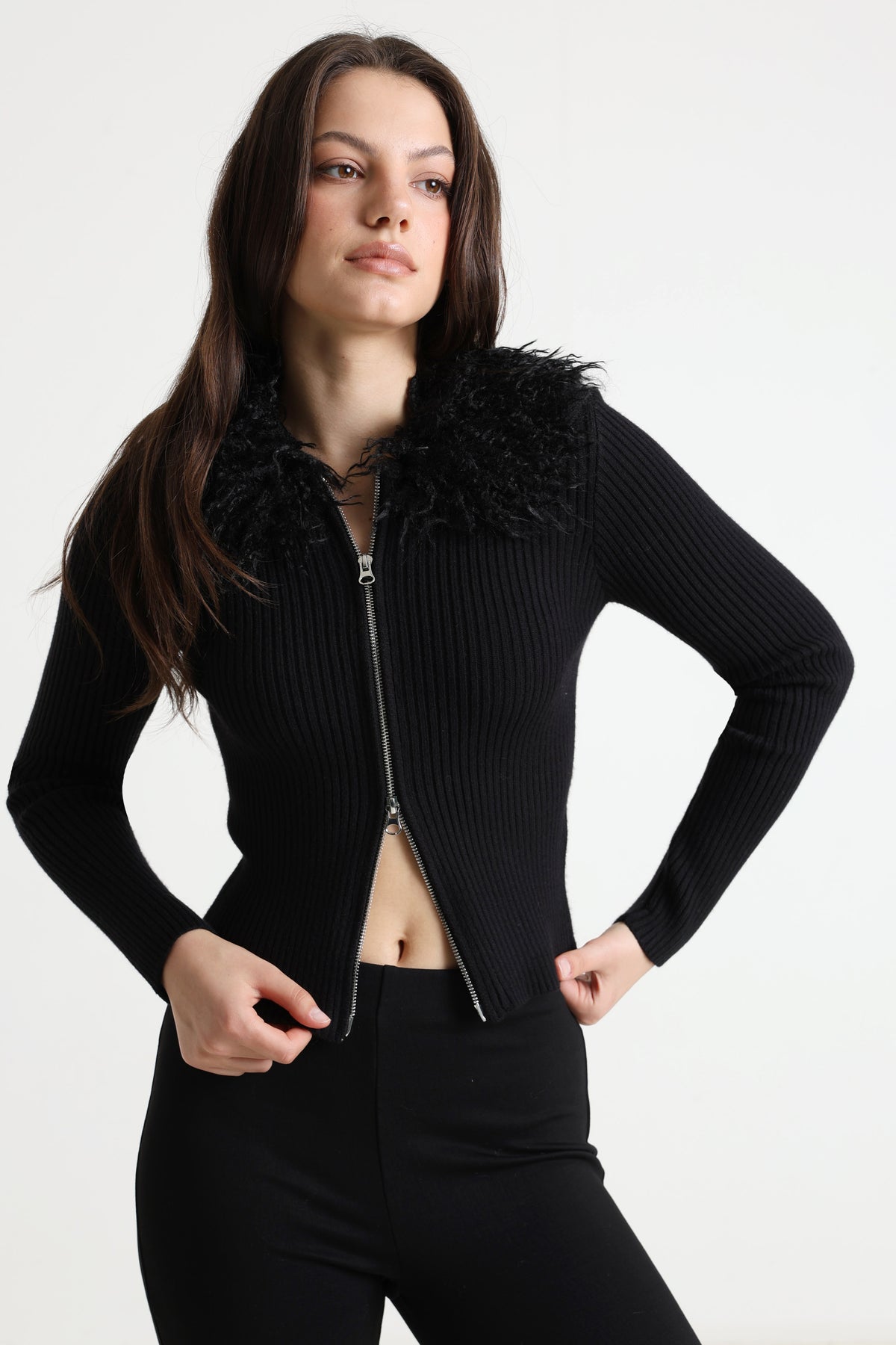 Giacca in maglia a coste - Nero