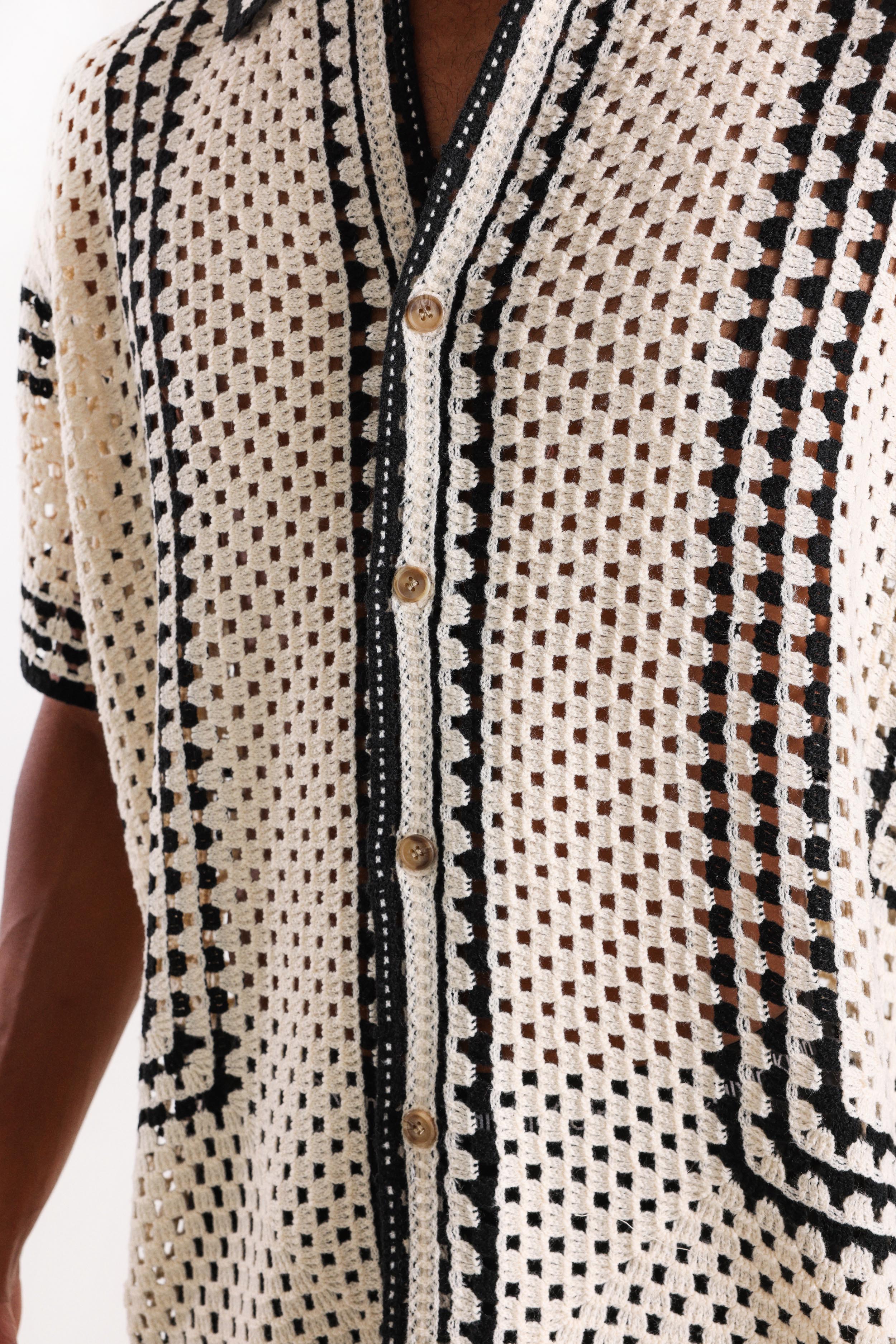 Häkelhemd - Cream + Black