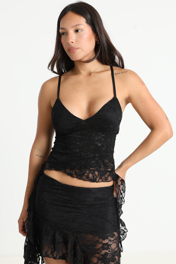 Crop Spitzentop - Schwarz