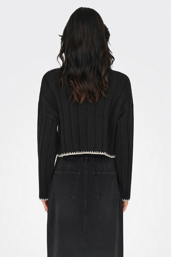 Chick Stitch Crop Knit Sweater - Black + Pumice Stone