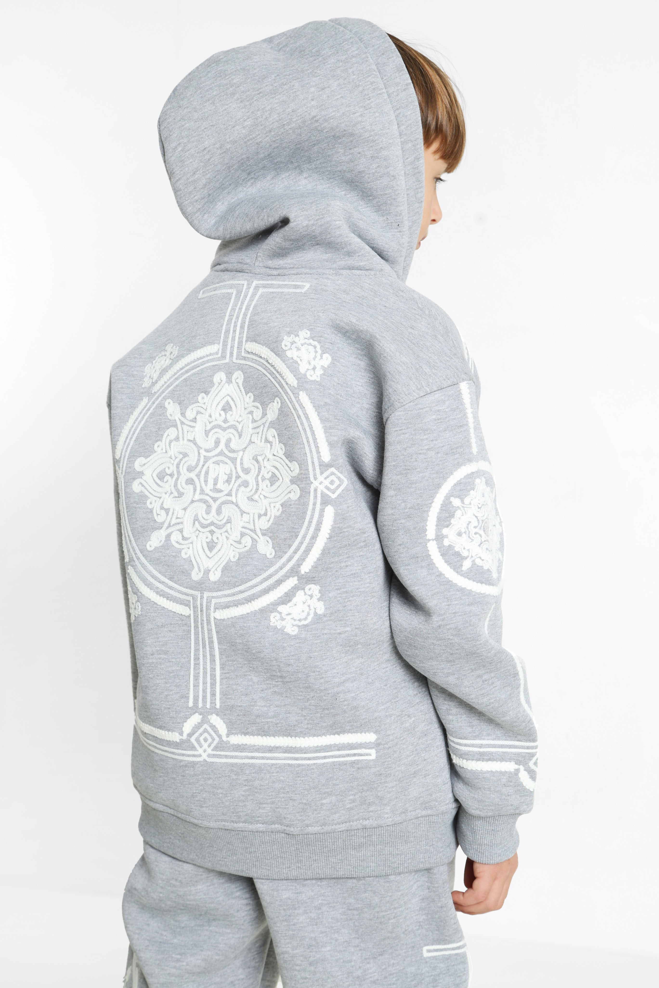 Kapuzensweatjacke - Grey Heather + White