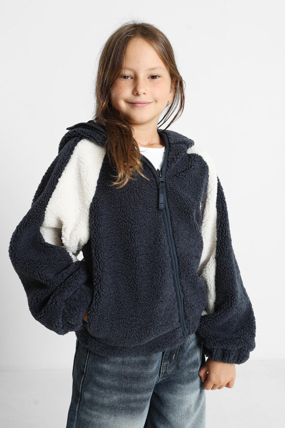 Veste ample en peluche - Bleu marine + Ecru