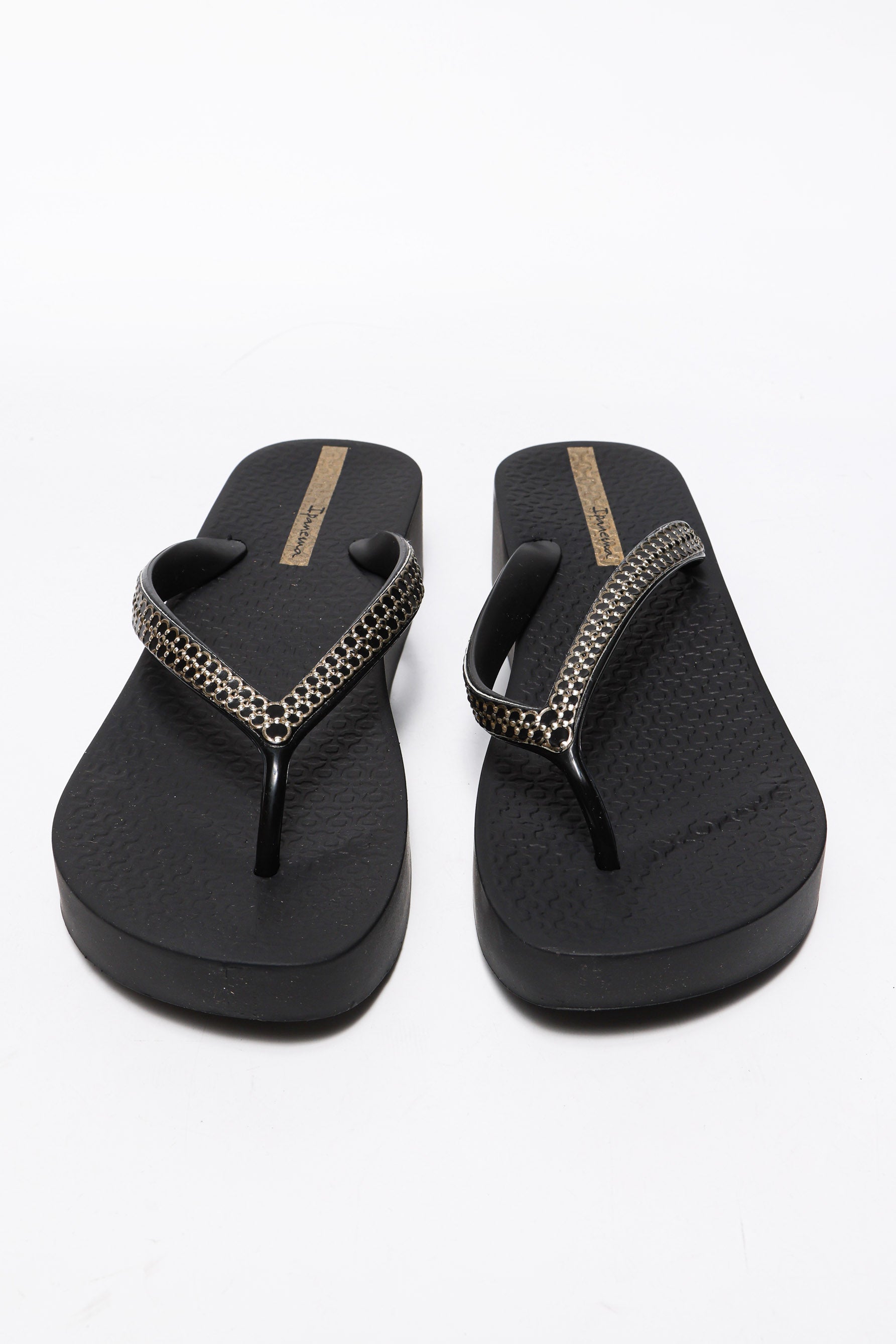 Flip Flops mit Keilabsatz - Black + Gold