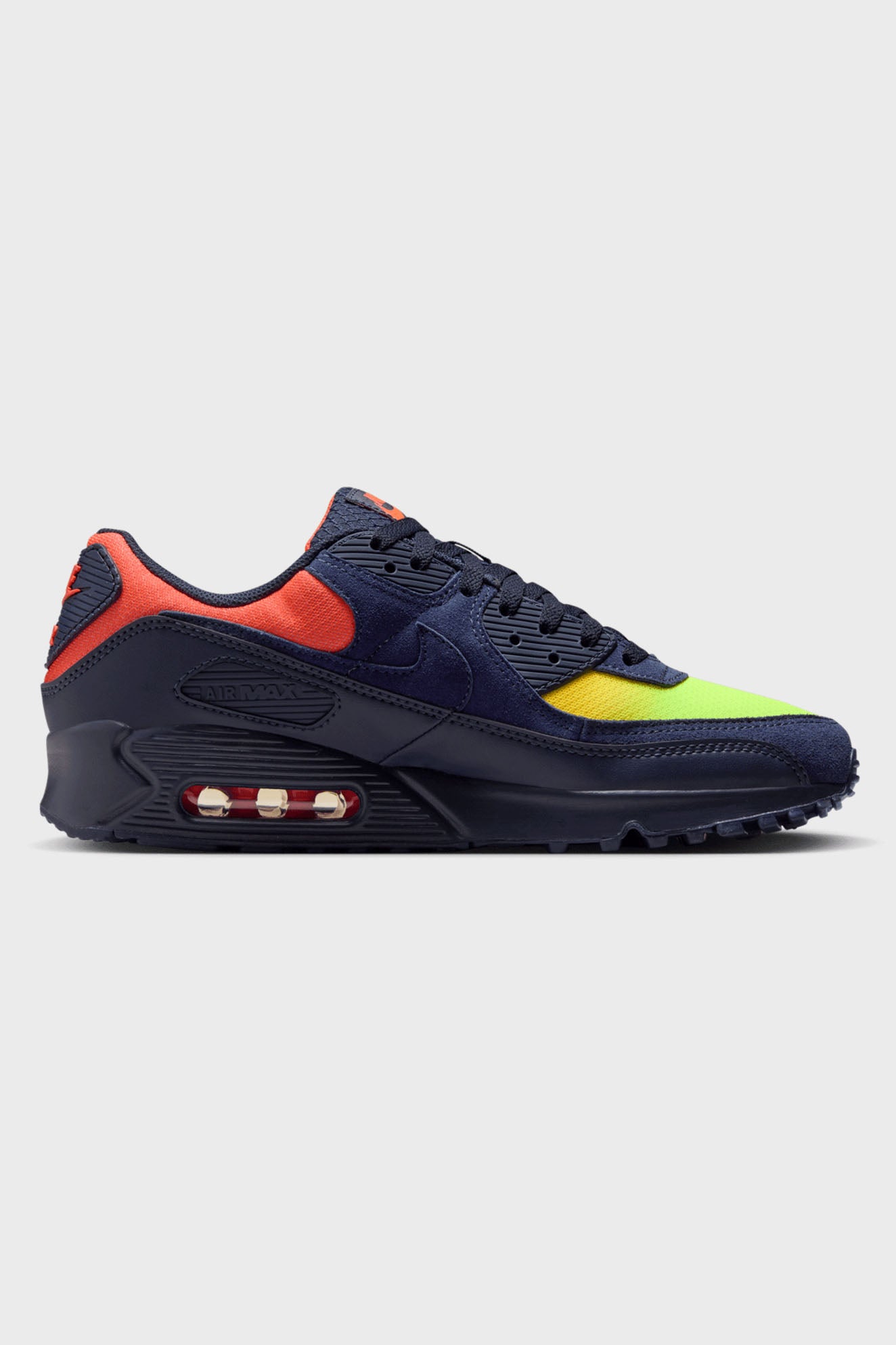 Air Max 90 Sneaker - Blackened Blue + Hyper Crimson + Lemon Venom
