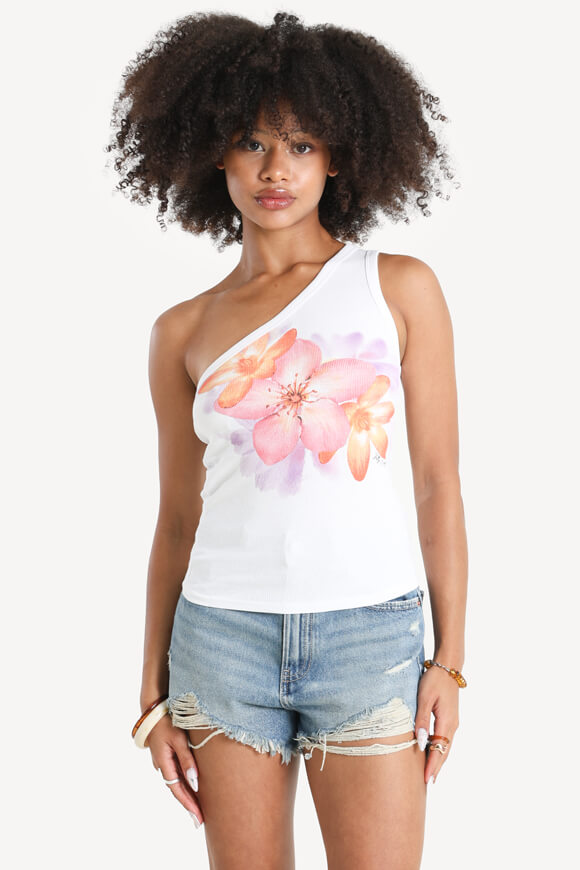 Geripptes One Shoulder Top - White