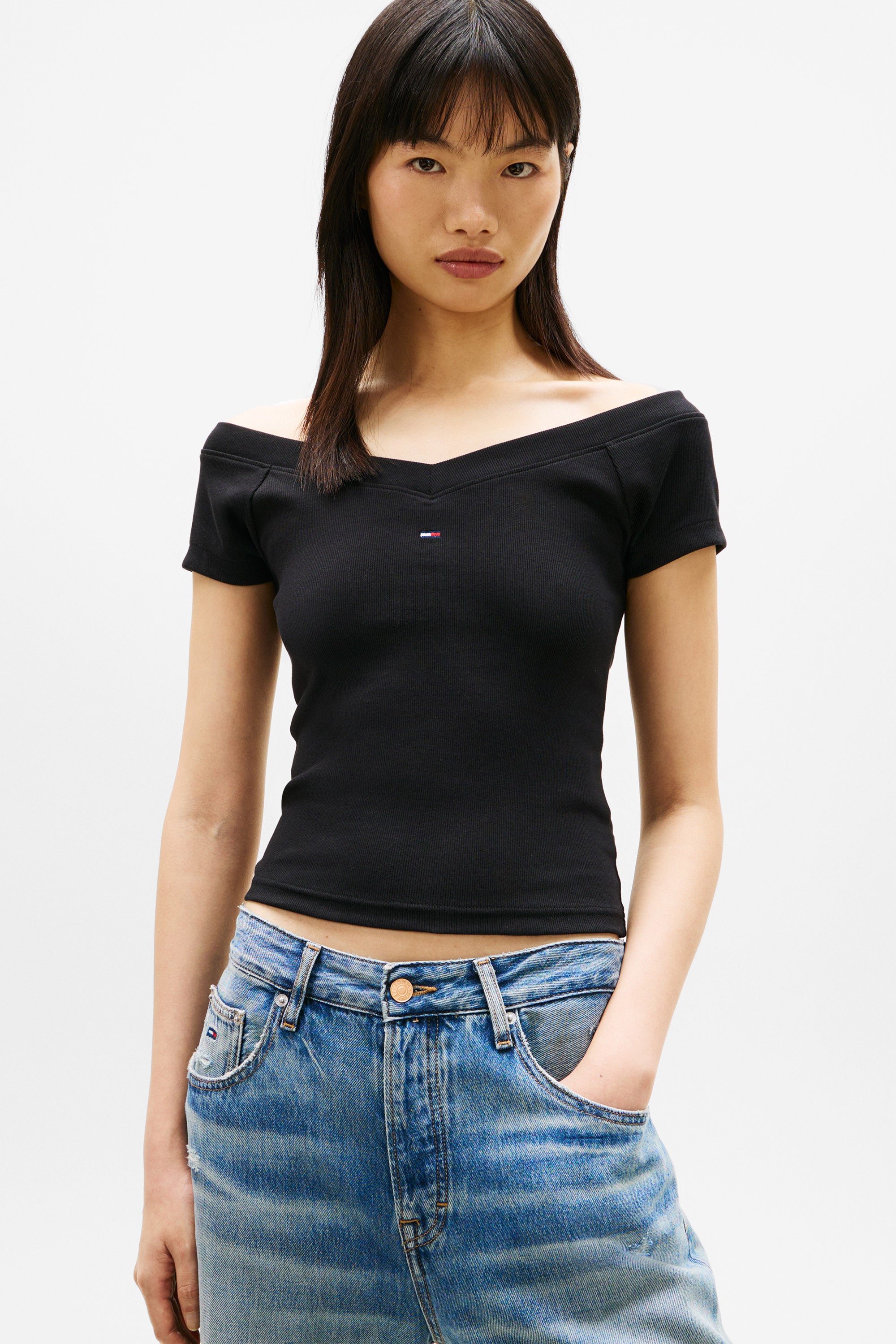 T-Shirt court off shoulder - Black