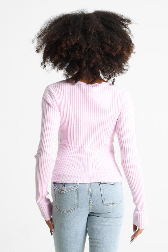 Gerippter Crop Feinstrickpullover - Hell Pink