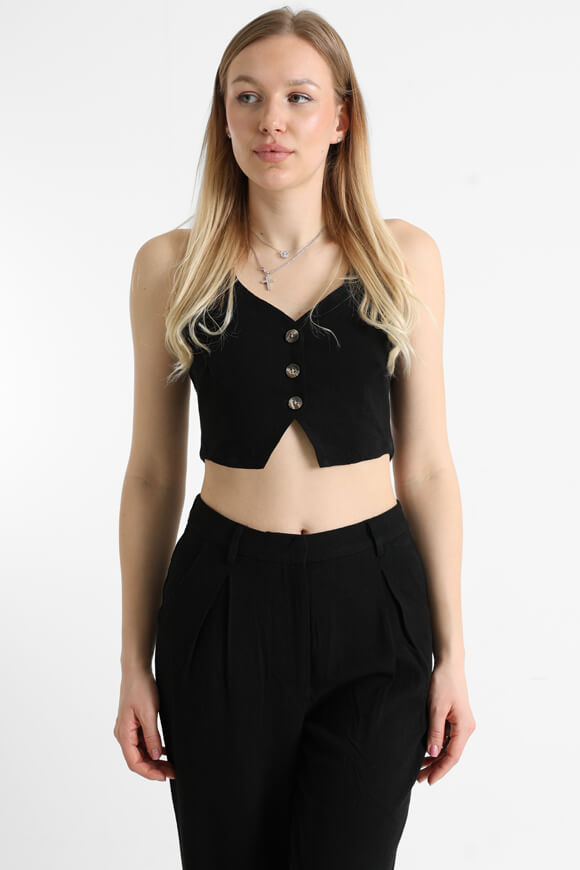 Leinen Neckholder Crop Top - Schwarz