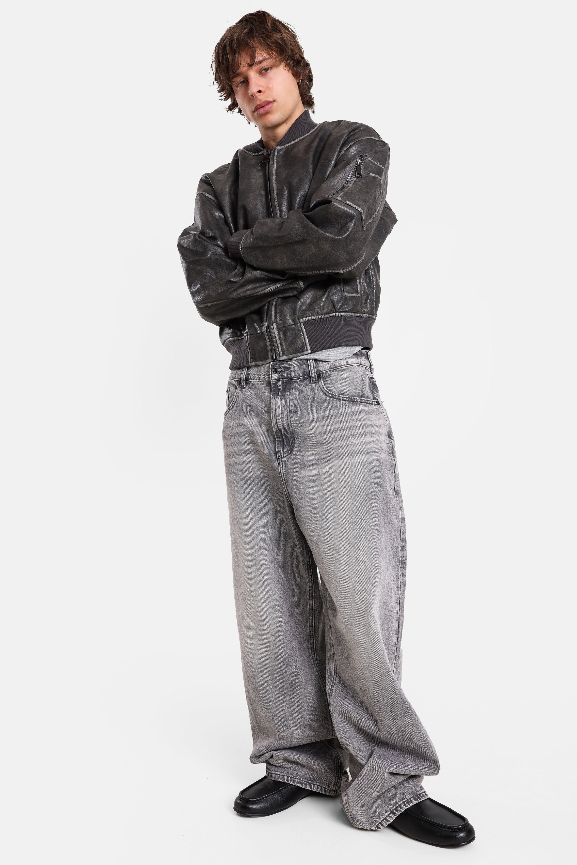 Bomber Kunstlederjacke - Dark Grey