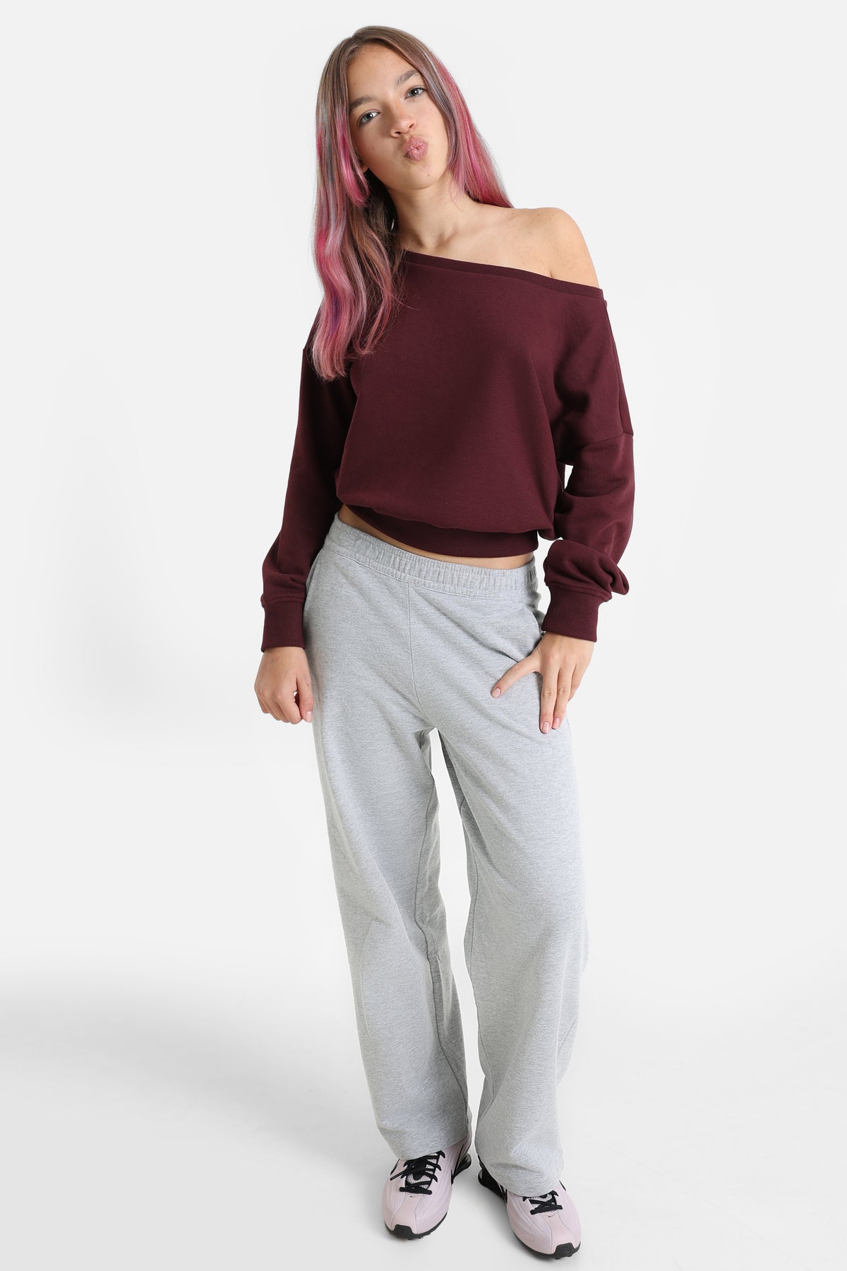 Sweatshirt off shoulder - Burgundy