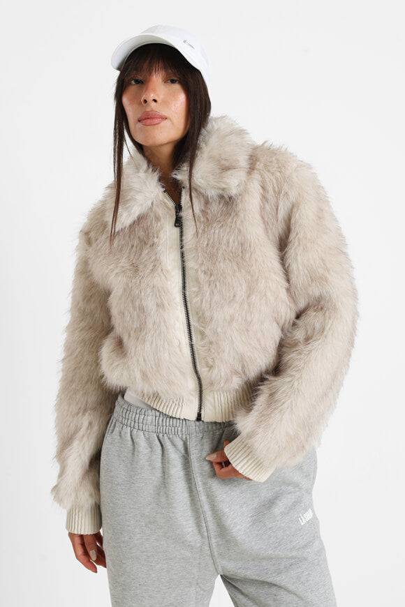 Giacca in pelliccia sintetica - beige chiaro + marrone