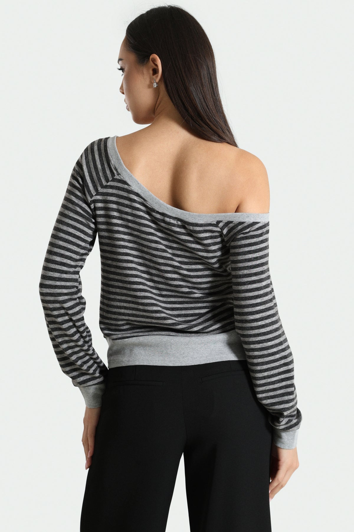 Off-Shoulder Long Sleeve Top - Heather Grey + Anthracite