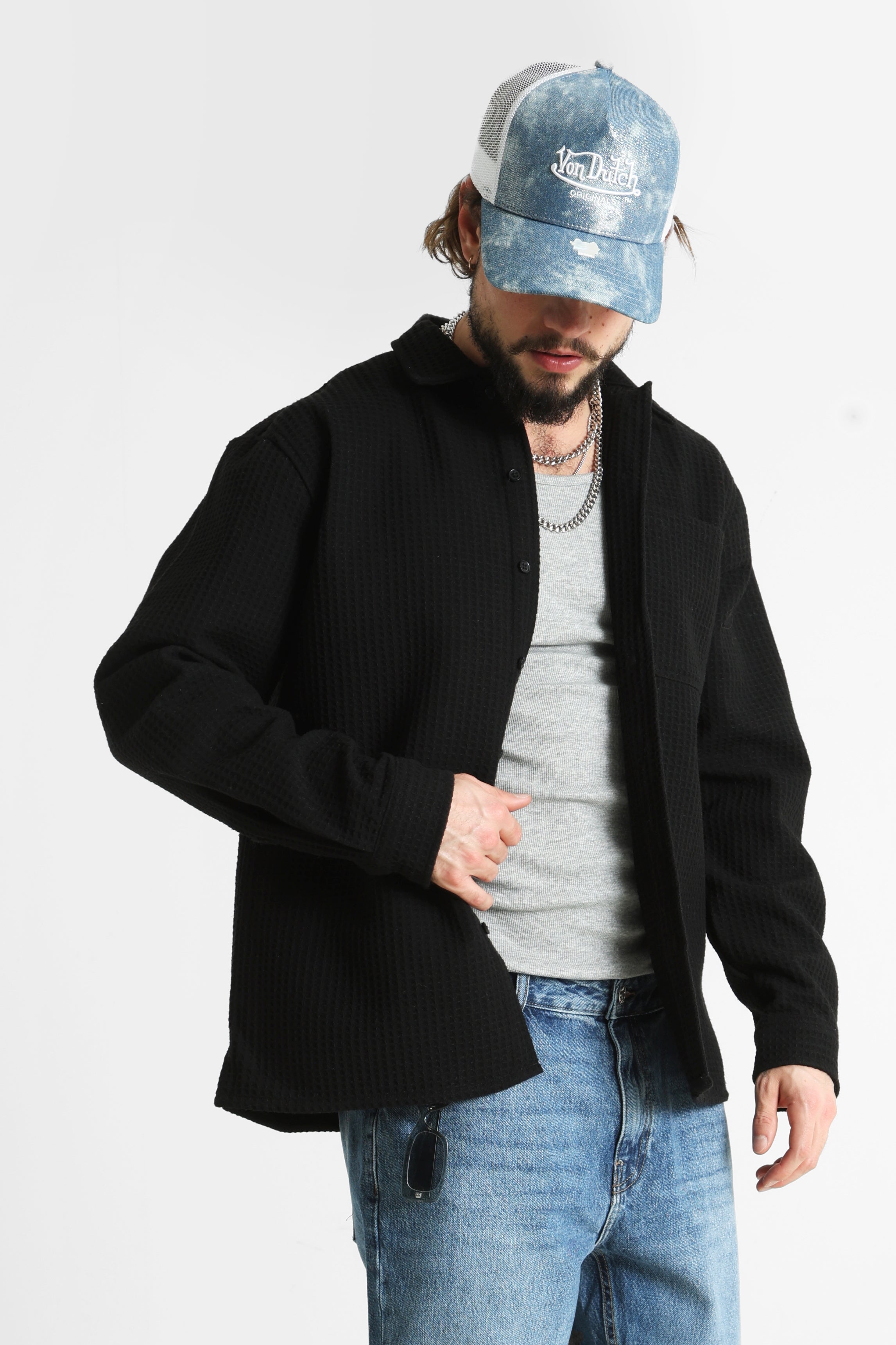 RRCHEN Maglia over con struttura waffle - Nero