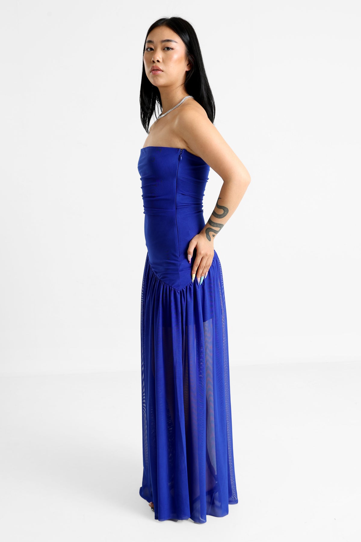 Long bandeau mesh dress - Royal Blue