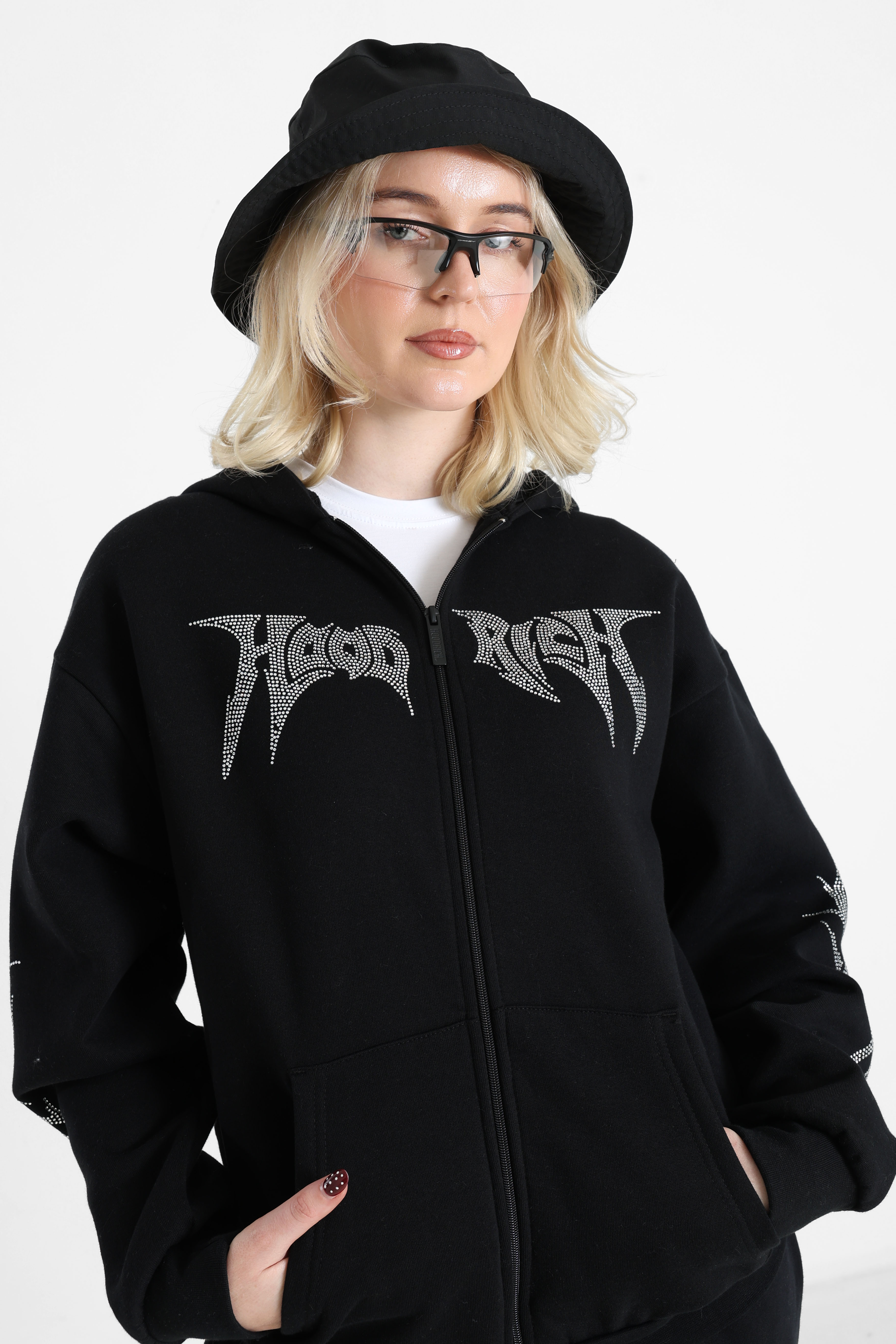 Quartz sweat ample zippé à capuchon - Black