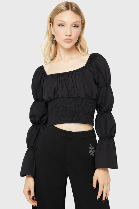 Basilika Gesmoktes Crop Langarmshirt - Black