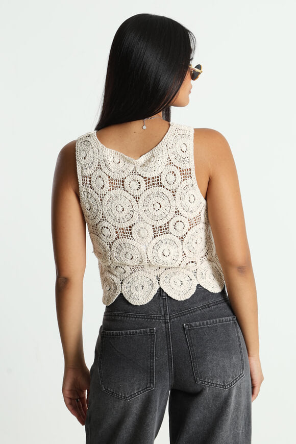 Crop top all'uncinetto - Beige chiaro