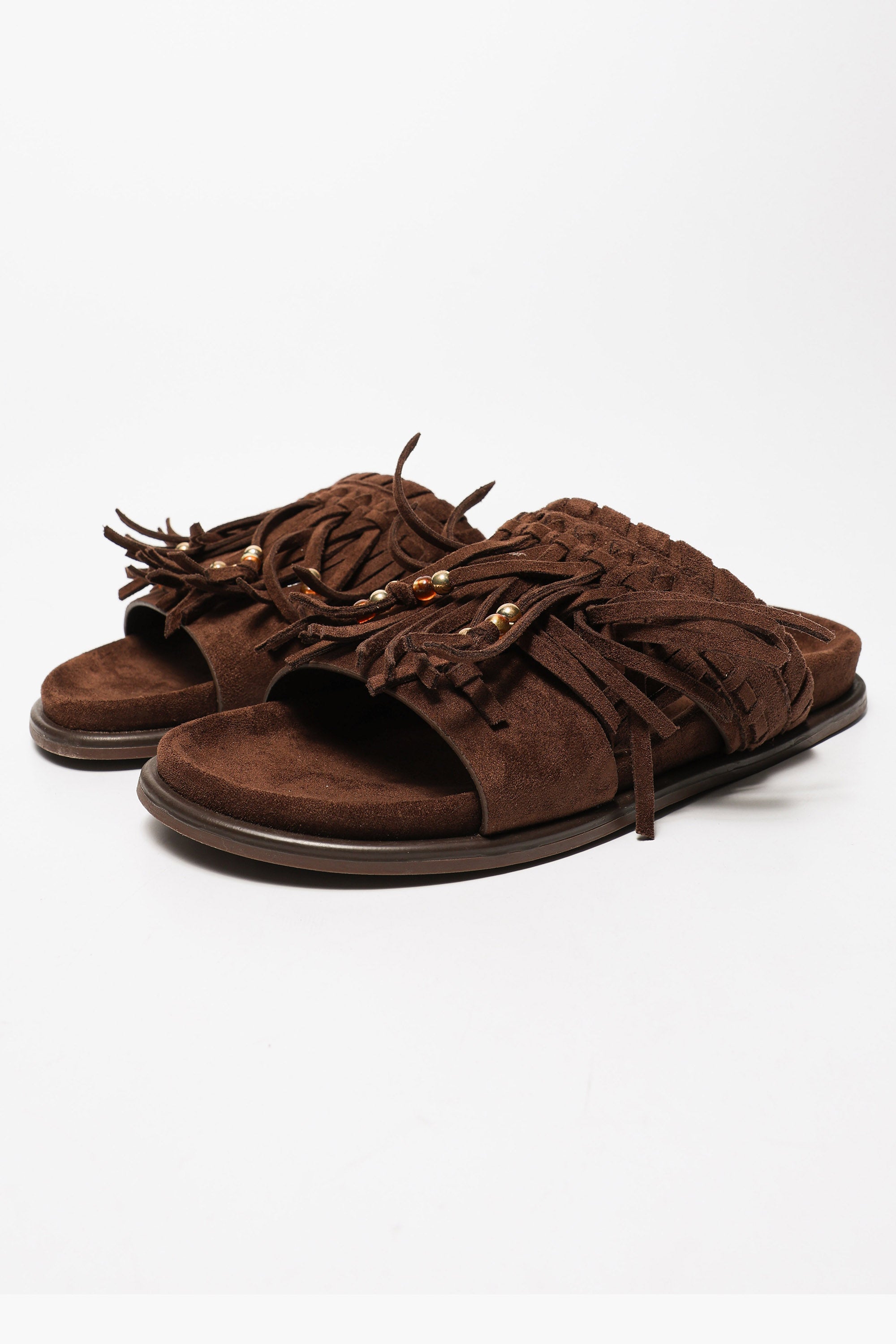 Fringed slides - Dark Brown