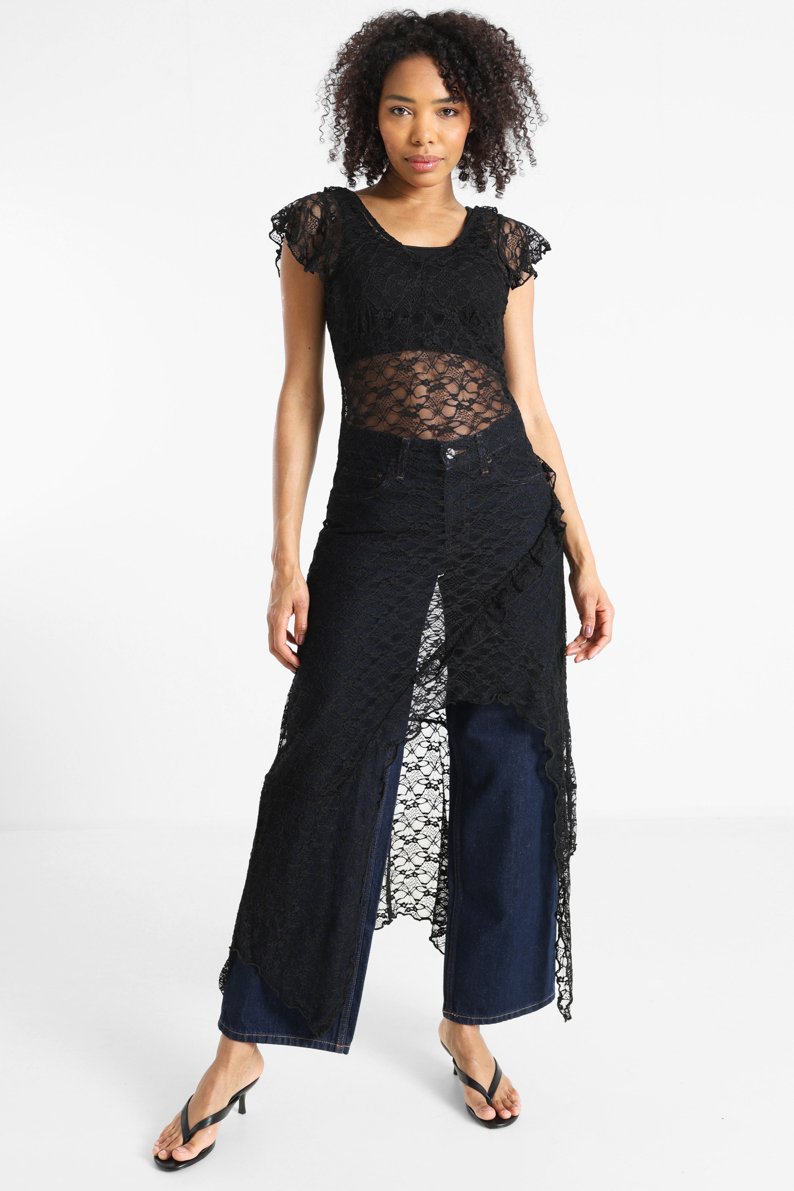 NMLACEY abito lungo in pizzo - Black