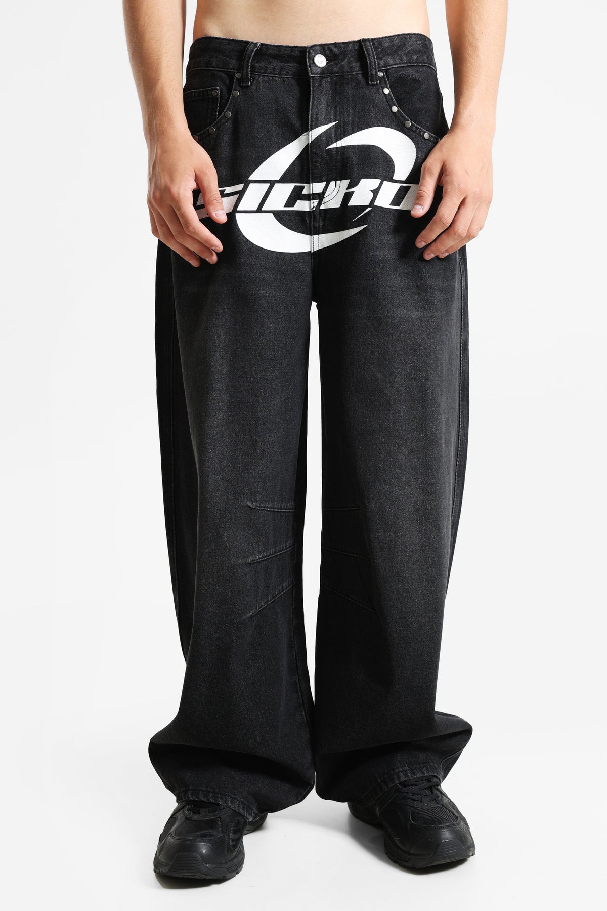 Baggy Fit Jeans - Gewaschen Schwarz