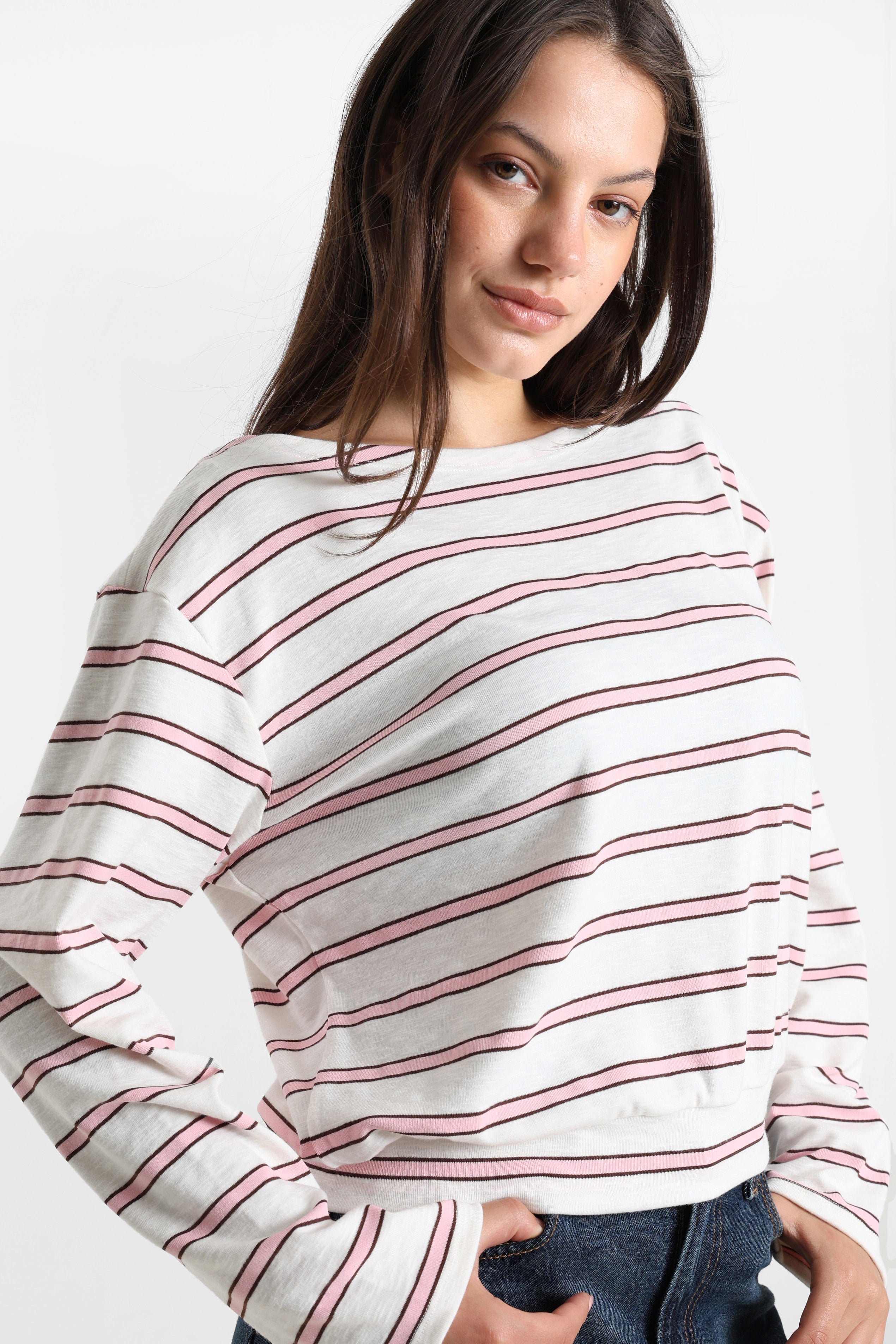 Shirt manches longues - Ecru + Rose