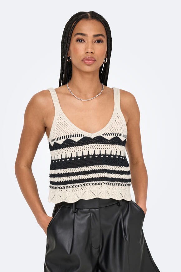 ONLMERIDA Häkel Crop Top - Ecru + Black