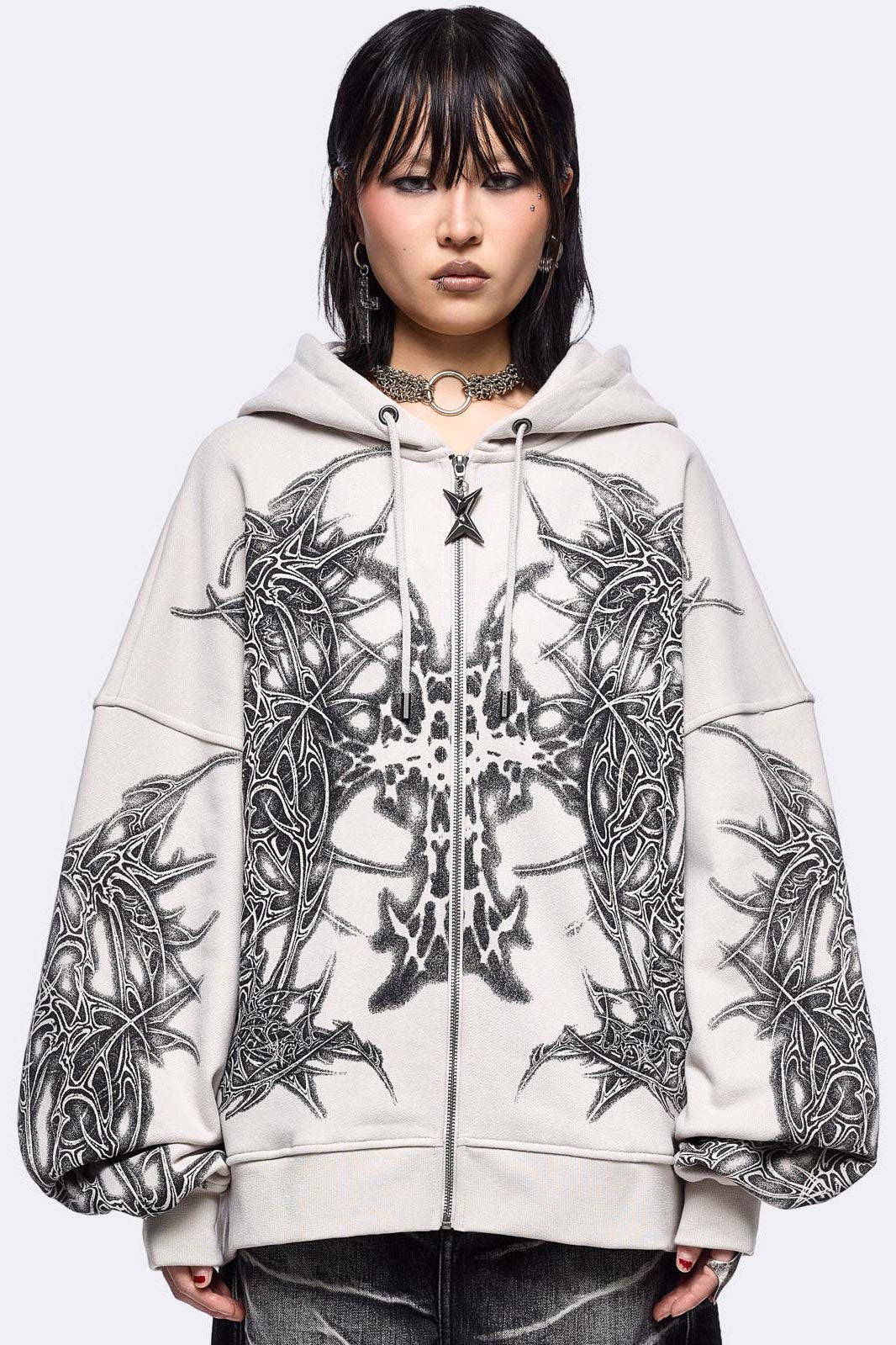 Zyre Oversize Kapuzensweatjacke - Light Grey